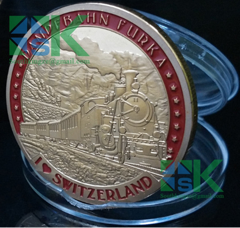 Custom Tourism Souvenir Coin for Silvia, the First Coin is Dampfbah Furka Coin, do you like the  old stream