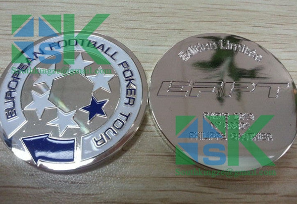 This is a custom coin of European football poker tour for France company
