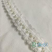1Yard 2cm Wide DIY Beaded Handmade Accessories White Pearl Lace Trim