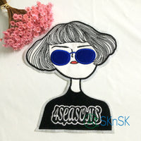 1Pcs Woman Gray Hair Embroidered Patch Iron on Applique