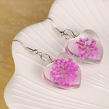 Handmade Love Heart Real Dried Flower Earrings | Anniversary Gift for Her | Unique Earrings