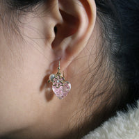 Pink Pressed Flower With Pearl Earrings | Dry Pink Flower Heart Shape Earrings | Resin Floral Dangle | Real Dried Flower Ear Wire Earrings