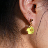Push Back Drop Earring | Yellow Floral Dangle | Real Dried Flower Yellow Flower Drop Earring | Mother's Day Gift