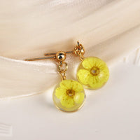 Push Back Drop Earring | Dry White Flower Long Earrings | Yellow Floral Dangle | Real Dried Flower Yellow Flower Drop Earring | Long Earring
