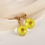 Push Back Drop Earring | Yellow Floral Dangle | Real Dried Flower Yellow Flower Drop Earring | Mother's Day Gift