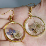 Baby-breath Dried Flowers Drop Earrings | Dainty Earrings | Ear Wire | Natural Blue Flowers Round Earrings | Long Earrings | Bridal Jewelry|