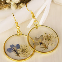 Baby-breath Dried Flowers Drop Earrings | Dainty Earrings | Ear Wire | Natural Blue Flowers Round Earrings | Long Earrings | Bridal Jewelry|