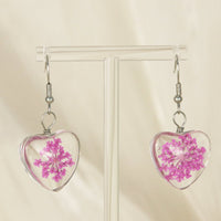Baby-Breath Pressed Flower Dainty Earring | Heart Shape Drop Earring | Resin Floral Dangle Earring | Gift for Mom