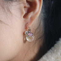 4 Color- Pressed Flower Earrings | Dry White Flower Around Earrings | Resin Floral Dangle | Real Dried Flower Pink Drop Earrings Blue Yellow
