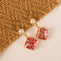 Real Pressed Natural Dried Flower Square Earrings Resin | Handmade Drop Earrings | Dangle Earrings Gift for her