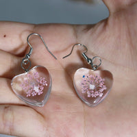 Dried flower handmade Peach Blossom earrings | real flower jewelry | gifts for her | Heart drop Earrings | Heart Shape Earrings