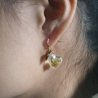 Star Pressed Yellow Flower Earrings | Dry Yellow Flower Heart Shape Earrings | Resin Floral Dangle | Real Dried Flower Push Back Earrings