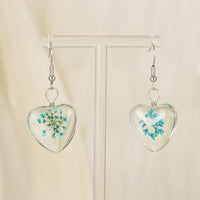 Baby-Breath Pressed Flower Dainty Earring | Heart Shape Drop Earring | Resin Floral Dangle Earring | Gift for Mom