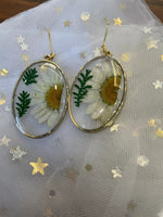 Chrysanthemum oval shape earring |  round earring, dangle earring |  real flower handmade earring for mother's day gift