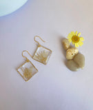 White Dried glued grass Earring | Square earring | Gold dangle earring | Mother's day gift for mom | Gift for lover