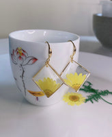 Chrysanthemum Handmade Dried Flower Resin Earrings |  Gold Earrings |  Valentines and Lover's Gift |   Real Flower |   Handmade item