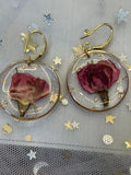 Real Rose Pressed Flower Dainty Earring |  Resin  Dangle Earring | Bridal Jewelry | Gift for Mom | Handmade Floral Earring with Dry Rose