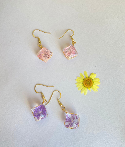 Real flower earring | Dried flower earring | mother's day gift | holiday gift choice | gift under 20 | square shape earring