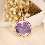 MOM Gift | Preserved Delphinium grandiflorum Flower Necklace | birth flower jewelry