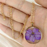 MOM Gift | Preserved Delphinium grandiflorum Flower Necklace | birth flower jewelry