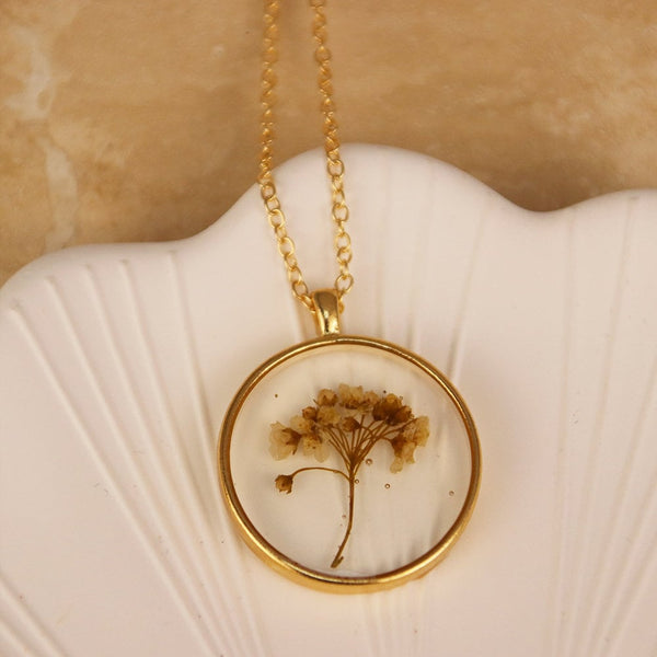 Mother's Day Gift | White Ammi Resin Dried Flower Necklace|