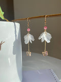 Butterfly With Flower dainty Earring | Handmade Floral Dangle Earrings | Korea Jewelry for Mom | Minimalist jewelry|