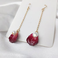 Real Rose Petal Resin Epoxy Earrings | Dried Flower Temperament Pearl Trend Earrings| Floral Earrings | Dangle Earrings