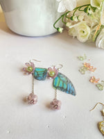 Purple Lily of the Valley with Butterfly Handmade Long Earrings | Organza Fabric Butterfly Wings Earrings | Korea Style Jewelry|