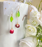 Real Rose Petal Resin Epoxy Earrings | Dried Flower Temperament Pearl Trend Earrings| Floral Earrings | Dangle Earrings