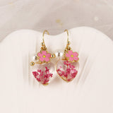 Pressed Flower Handmade Resin Heart Shape Dangle Earrings | Free Shipping