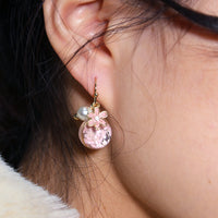 Babysbreath Pressed Flower Earrings | Dry White Flower Round Earrings | Resin Floral Dangle | Real Dried Flower Pink Drop Earrings