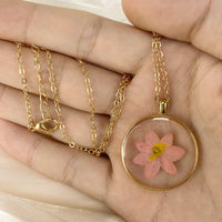 Pink chrysanthemum Resin Dried Flower Necklace | Birthday Gifts|