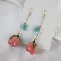Pink Rose Handmade Dried Flower Earrings | Gift for her