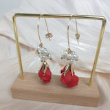Handmade Red Petal Pearl Earrings | Gifts For Mom|