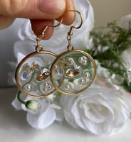 Resin Handmade Heart Shape dainty Earring | Round Resin Earrings | Butterfly Dangle Earrings| Pearl Earring