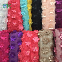 New Multicolor 3D flower chiffon 130cm double layer embroidered DIY wedding dress clothing accessories lace fabrics SK